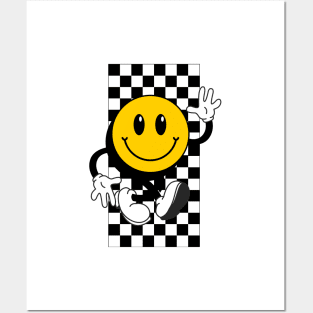 Retro Smile Face Chess Black White Posters and Art